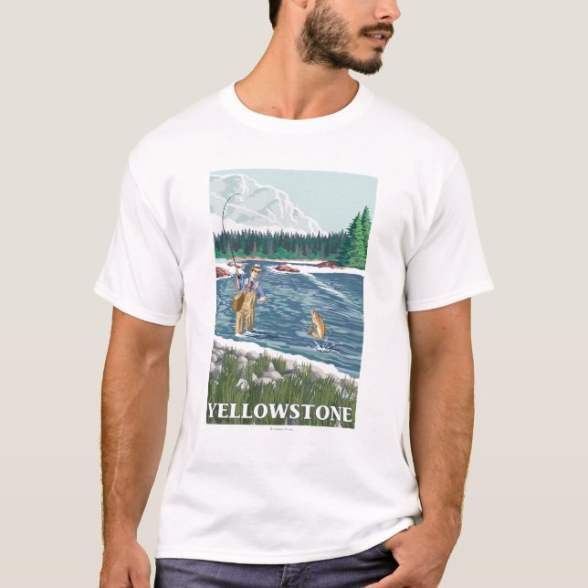 Fliegen-Fischer - Yellowstone Nationalpark T-Shirt (Vorderseite)