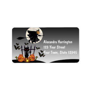 Fliegen-Hexe Halloween Adressaufkleber