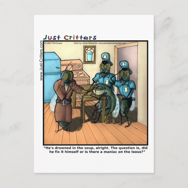 Fliegen in der Suppe Postkarte (Vorderseite)