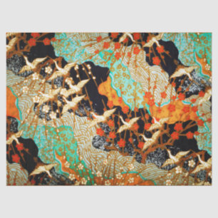 FLIEGEN-KRÄNE MIT FRÜHLINGS-BLUMEN japanischem Seidenpapier