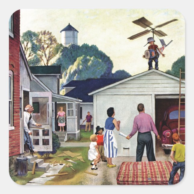 Fliegen lernen quadratischer aufkleber (Vorderseite)