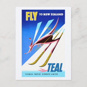 Fliegen nach Neuseeland Vintage Travel Poster Postkarte