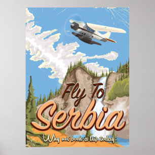 Fliegen nach Serbien Cartoon Reiseplakat Poster