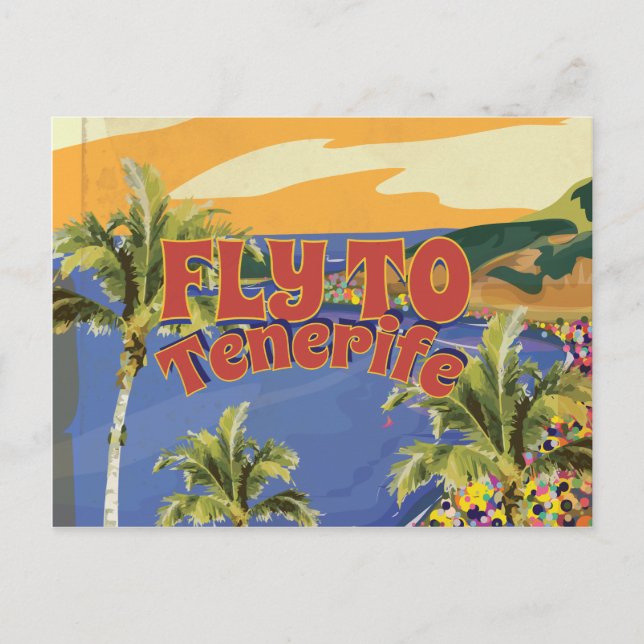 Fliegen nach Teneriffa Vintage Travel Poster Postkarte (Vorderseite)