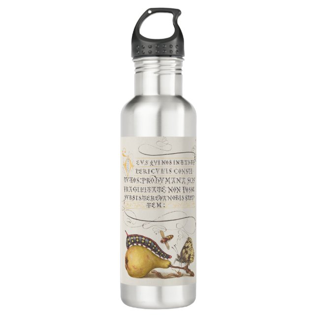 Fliegen, Raupe, Birne und Zentipede aus Mira Edelstahlflasche (Vorderseite)