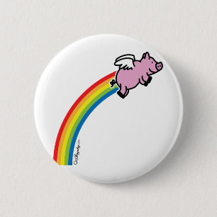 Fliegen-Schwein-Regenbogen Button