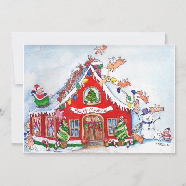 Fliegen-Schweine verzieren für Einladung (Vorderseite)