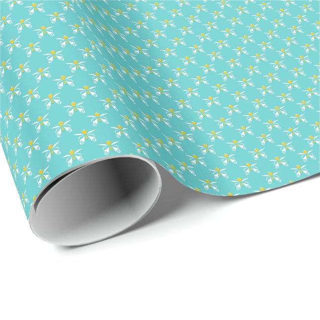 Fliegen Sie Aquamarin und Gold Wrapping Paper Geschenkpapier (Rolleneckpunkt)