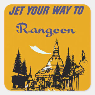 Fliegen Sie auf Ihrem Weg nach Rangoon Quadratischer Aufkleber