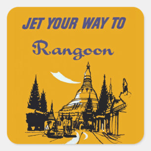 Fliegen Sie auf Ihrem Weg nach Rangoon Quadratischer Aufkleber