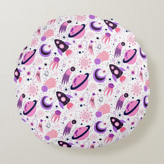 Fliegen Sie ins All! Rundes Kissen (Vorderseite)