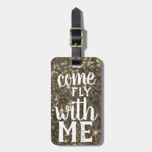 Fliegen Sie mit mir Metallic Gold Glitzer Travel D Gepäckanhänger