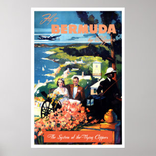 Fliegen Sie nach Bermuda Vintage Travel Poster