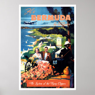 Fliegen Sie nach Bermuda Vintage Travel Poster
