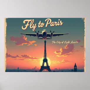 Fliegen Sie nach Paris –  36"x24" im Vintage-Stil  Poster