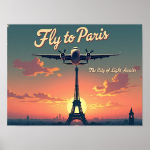 Fliegen Sie nach Paris – 40x30 cm Vintage im Stil Poster