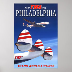 Fliegen Sie TWA nach Philadelphia Pennsylvania Tra Poster