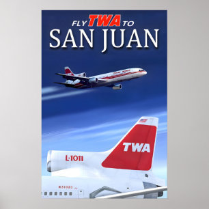Fliegen Sie TWA nach San Juan Puerto Rico Trans Wo Poster