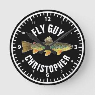 Fliegen TYP Brown Foreut Fishing Personalier Fisch Runde Wanduhr