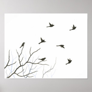 Fliegen-Vogel-Silhouette-feine Kunst-Druck Poster