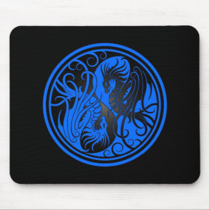 Fliegen Yin Yang Drachen - Blau und Schwarzes Mousepad