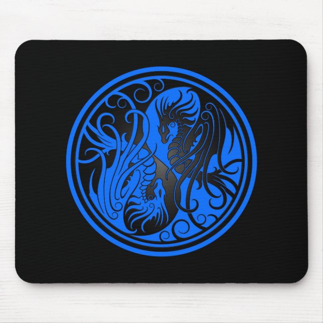 Fliegen Yin Yang Drachen - Blau und Schwarzes Mousepad (Vorne)