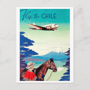 Fliegen zum Chile, Mann mit Pferd, Vintage Flugges Postkarte