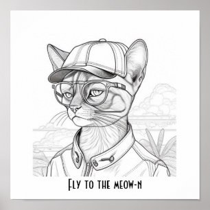 Fliegen zur meow-n-Abessinienkatze Poster