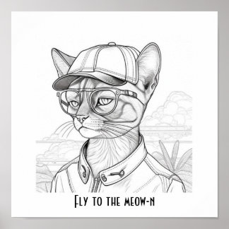 Fliegen zur meow-n-Abessinienkatze Poster