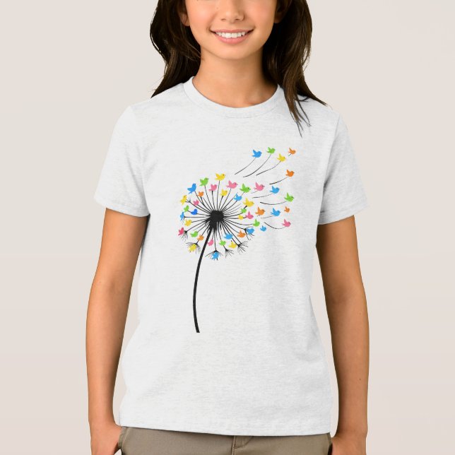 Fliegende farbenfrohe Vögel Löwenzahn Fluss Tri-Blend Shirt (Vorderseite)