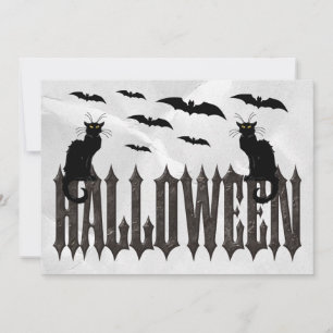 Fliegende Fledermäuse & gruselige Katzen Halloween Einladung