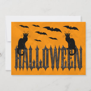 Fliegende Fledermäuse & gruselige Katzen Halloween Einladung