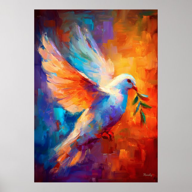 Fliegende Friedenstaube Impressionistische Malerei Poster (Vorne)
