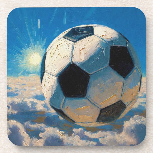 Fliegende Fußball-Ball-Kunst (Ölgemälde Nr. 5) Getränkeuntersetzer (Vorderseite)