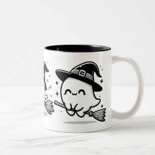Fliegende Geisterhexe auf Besen Halloween-Tasse Zweifarbige Tasse
