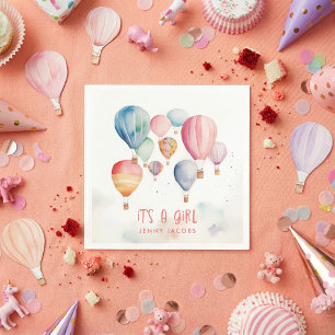 Fliegende Heißluftballons mit einem Girl-Papier-Sp Serviette