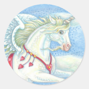 Fliegende Herzen Einhorn-PEGASUS-STICKER-Blatt Runder Aufkleber