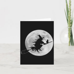 Fliegende Hexe auf Besenstiel Halloween Vollmond Karte