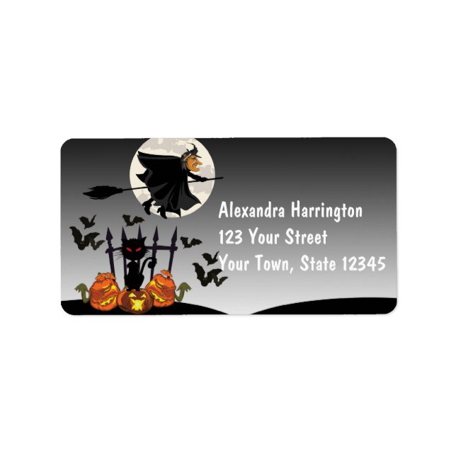Fliegende Hexe Halloween Adressaufkleber (Vorne)