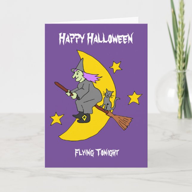 Fliegende Hexe Halloween Karte (Vorderseite)