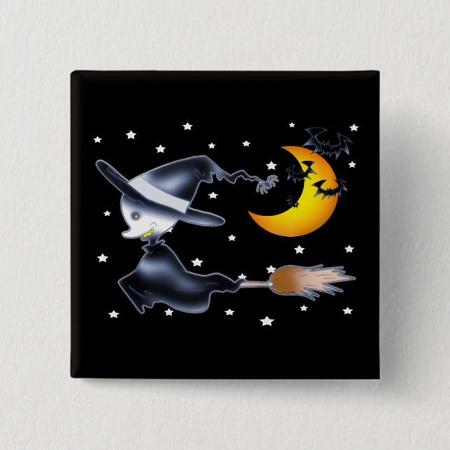 Fliegende Hexe in der Halloween-Nacht Button (Vorderseite)