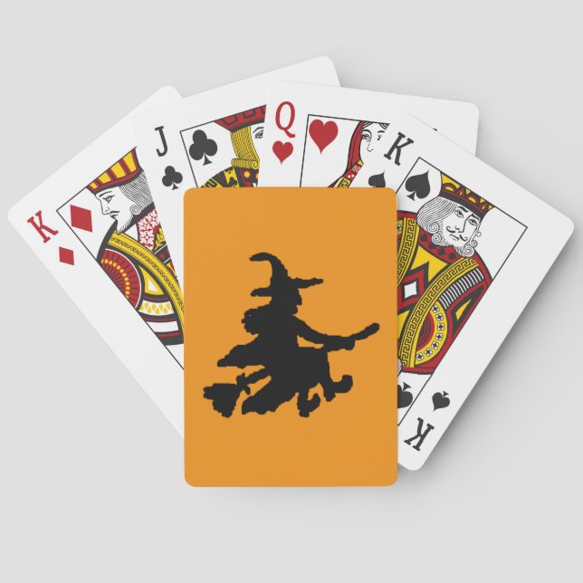 Fliegende Hexe Schwarz auf Orange Spielkarten (Rückseite)