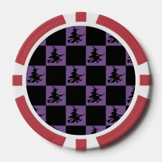 Fliegende Hexe Schwarz & Lila Karierte Poker Chips