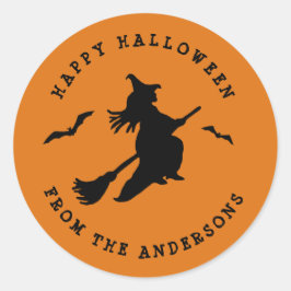 Fliegende Hexe Schwarz & Orange Halloween Runder Aufkleber