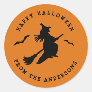 Fliegende Hexe Schwarz & Orange Halloween Runder Aufkleber