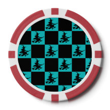 Fliegende Hexe Schwarz & Türkis Karierte Poker Chi