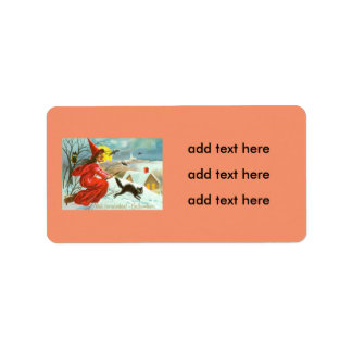 Fliegende Hexe schwarzer Katzenschnee Adressaufkleber