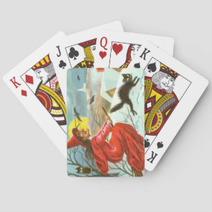 Fliegende Hexe schwarzer Katzenschnee Spielkarten