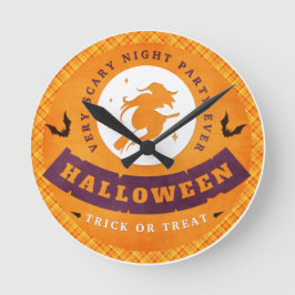 Fliegende Hexe Sehr Beängstigendes Halloween Runde Wanduhr