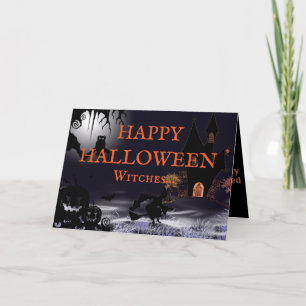 Fliegende Hexe und Castle Happy Halloween Card Karte